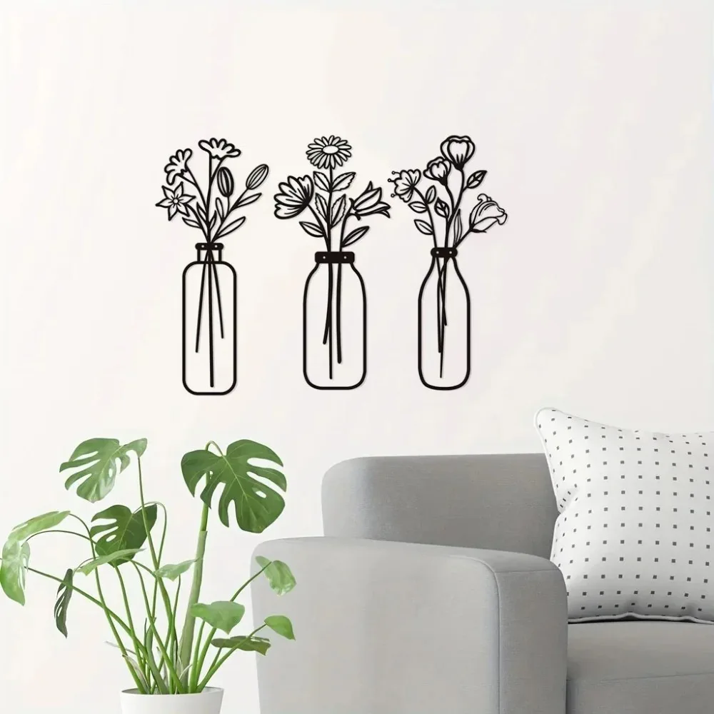 Brand Floral Metal Wall Art Sculpture Elegant Iron Decor For Living Room Bedroom Home Hanging Ornament