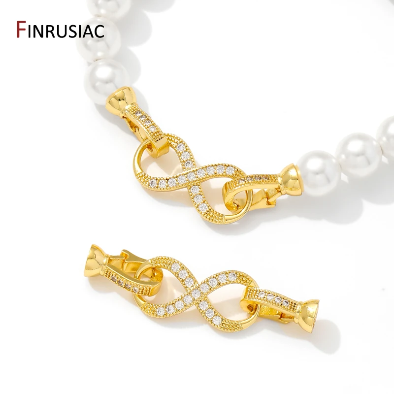 18K Gold Plated Brass Inlaid Zircon Pearl Clasps Connector Clasps, Lock Clasps For DIY Bracelet Necklace Making Supplies