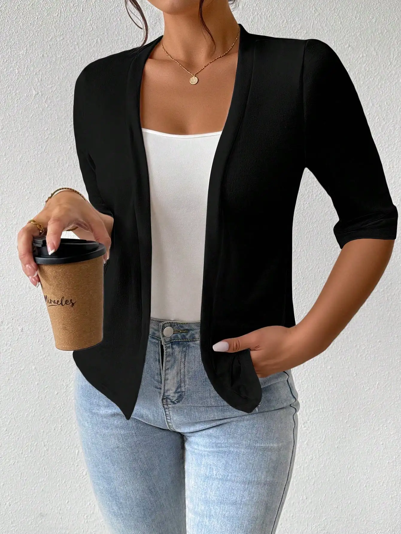 

Autumn fashion elegant women's work commuting casual solid color half long sleeved cardigan