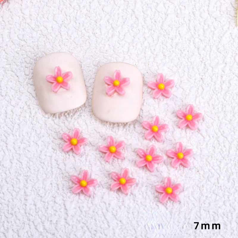 Części do paznokci kwiaty figurki do Manicure stokrotka 3d akcesoria do paznokcie sztuka 7mm pięć płatków kwiatów do dekoracji etui na telefon