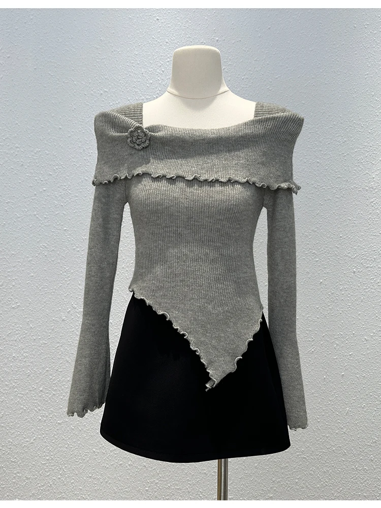 

Шикарный инди-вязаный топ с длинными рукавами, женский уникальный асимметричный дизайн, сексуальная элегантная многослойная блузка с открытыми плечами, мягкий эластичный пуловер