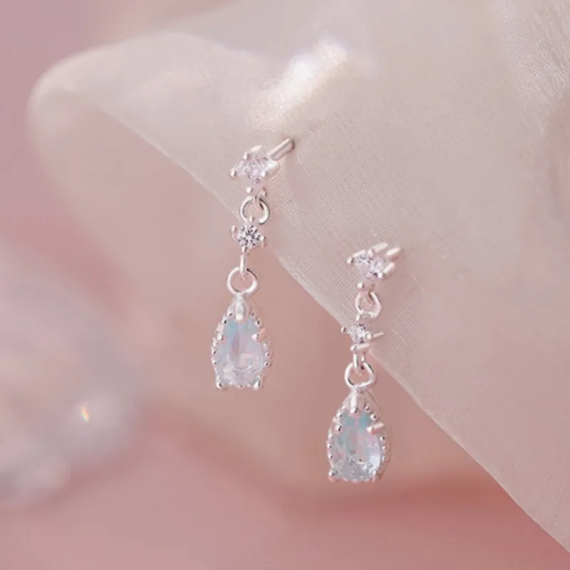 

PANJBJ 100% 925 Sterling Silver Water Drop Zircon Earring for Women Elegant Versatile Classics Jewelry Banquet Gift Dropshipping