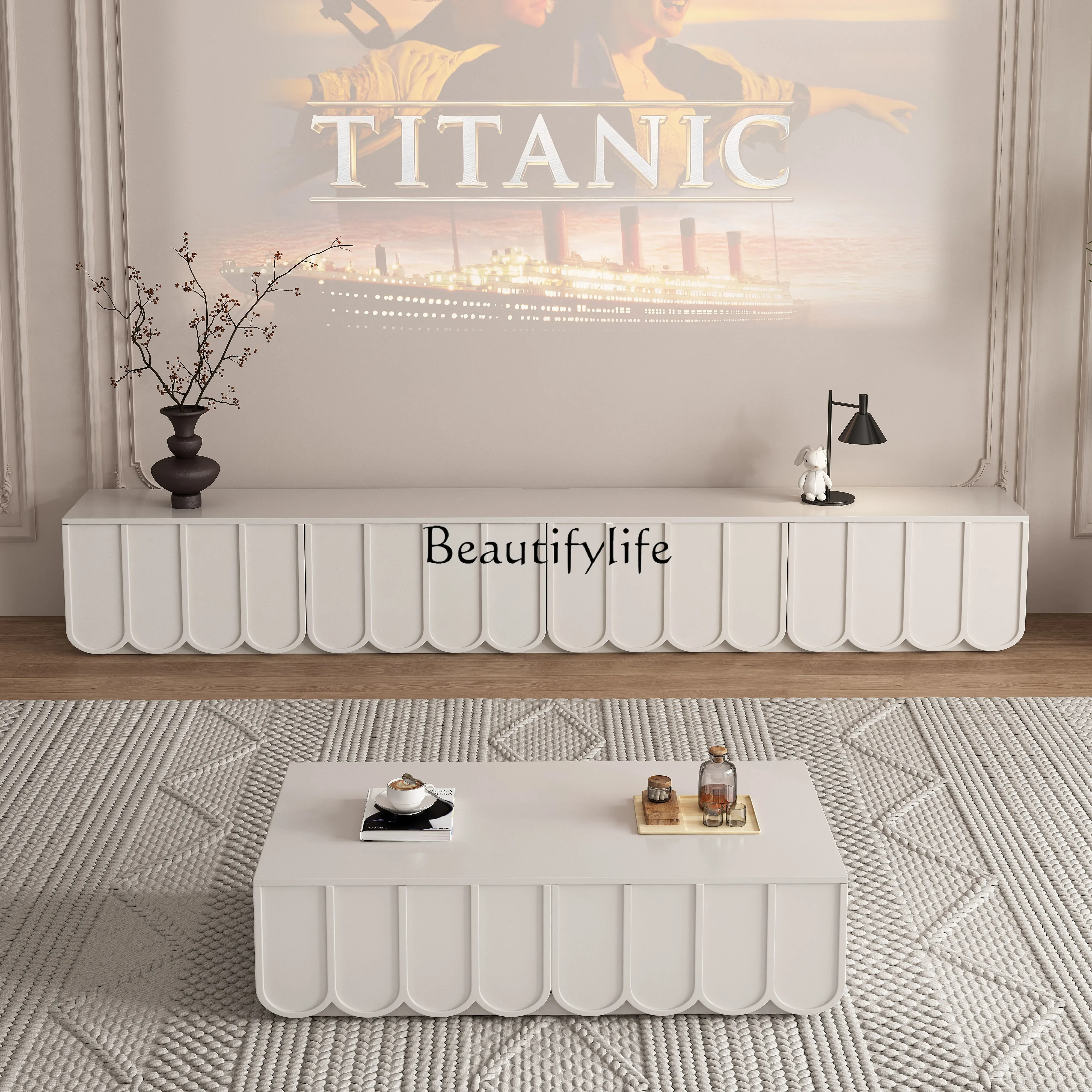 LXFrench TV Cabinet Cream Wind Solid Wood Coffee Table Combination Floor CabinetSSS