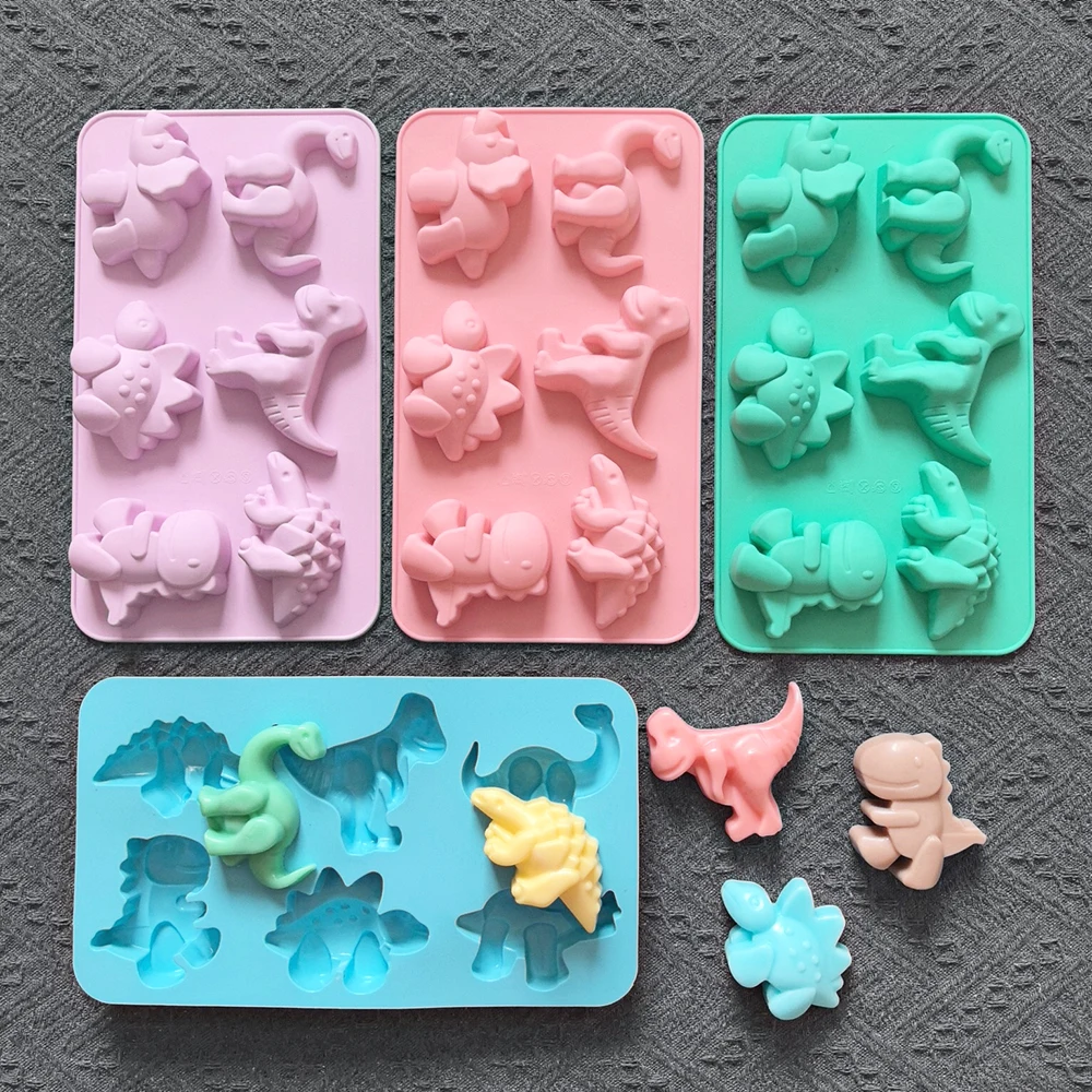 1PC Random Color 6 Holes 3D Dinosaur Silicone Fondant Mould Chocolate Candy Candle Soap Craft Mold Baking DIY Cake Decor Molds