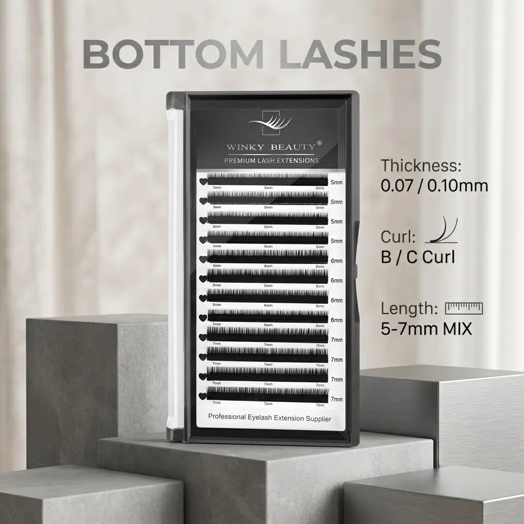 winky beauty Mink Individual Bottom Eyelash Extension B/C Curl 5-7 Mix Professional Under Lash Make Up Natural False Lashes