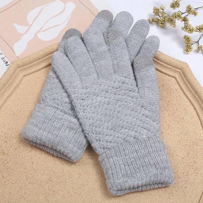 Winter Touch Screen Gloves Women Men Warm Stretch Knit Mittens Imitation Wool Full Finger Guantes Female Crochet Thicken