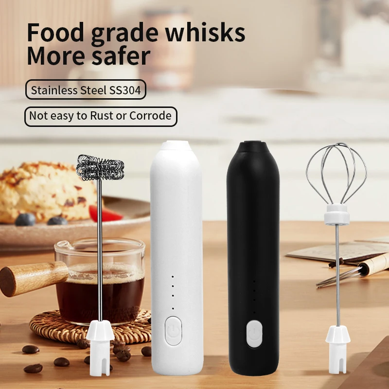 2 In 1 Electric Coffee Frother + Egg Beater Wireless Type-C Charging 3 Speeds Small Handheld Foam Maker Milk Whisk Cooking Tools - view 2