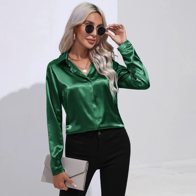 Women's shirts Satin shirts Imitation silk shirts Long sleeves Commuting Casual Silk Ice Light luxury One button