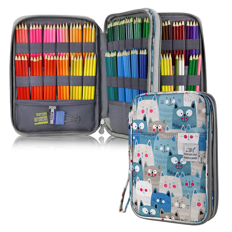 

96/192 Slots Colored Pencil Case-Twill Oxford Pencil Holder With Zipper Closure Colored Pencil Orangizer For Watercolor Pen