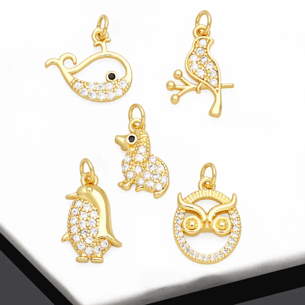 OCESRIO Crystal Little Animal Charms for Bracelet Earring Copper Gold Plated Whale Bird Dog Jewelry Making Supplies chma227