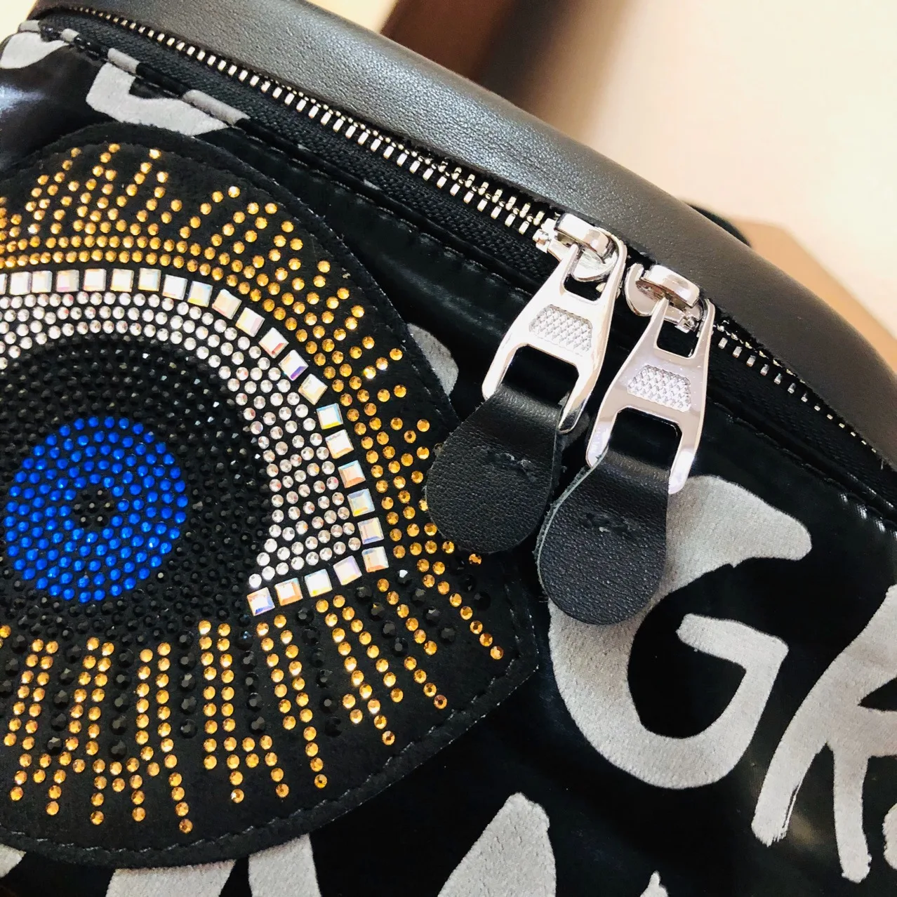 Women Oxford Rhinestone Evil Eye Banana Waist Bag Female Fashion Big Capacity Alphabet Graffiti Chest Pack Purse Bum Belt Bag