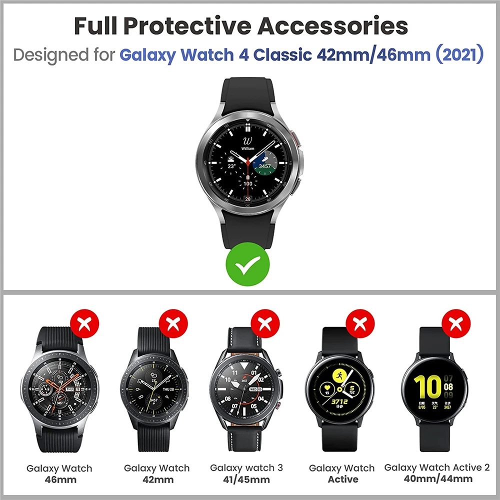 Case+2 Tempered Glass +Bezel Ring for Samsung Galaxy 42mm 46mm Soft Protective Bumper 3 in 1 Accessories Watch 4 Classic Cover