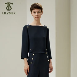 LILYSILK Silk Blouse for Women 100% New Dubrovnik 3/4 Sleeved Silk Top With Button Accents Luxury 2024 Outfits Free Shipping