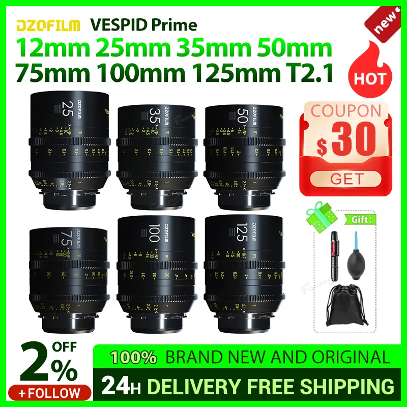 DZOFilm VESPID Prime 16mm 25mm 35mm 50mm 75mm 90mm 100mm 125mm T2.1 Full Frame Cine Lens PL/EF Mount for Camera Photographer