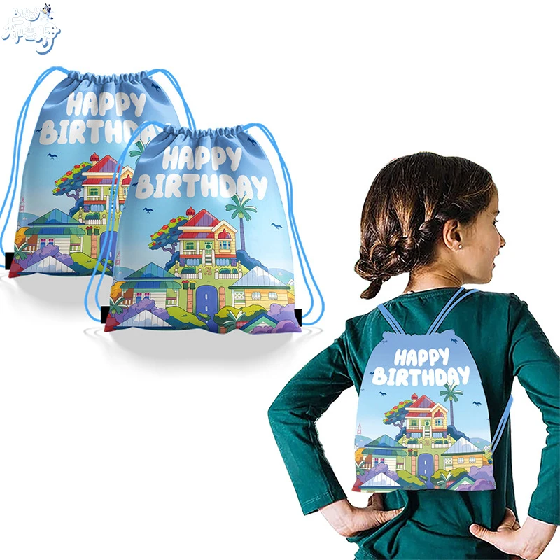 

Синий рюкзак на шнурке ELK Bluey, сумка, мультяшная Портативная сумка для хранения, Полиэстеровая ручная сумка на шнурке, пакет с карманом