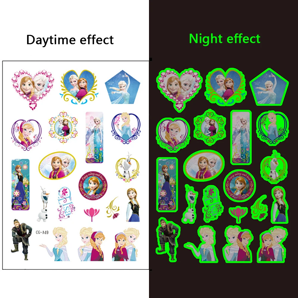 Luminous Disney Frozen Tattoo Stickers Children Temporary Fake Tattoos DIY Body Art Glowing Tattoo Cartoon Decals Kids Toys Gift