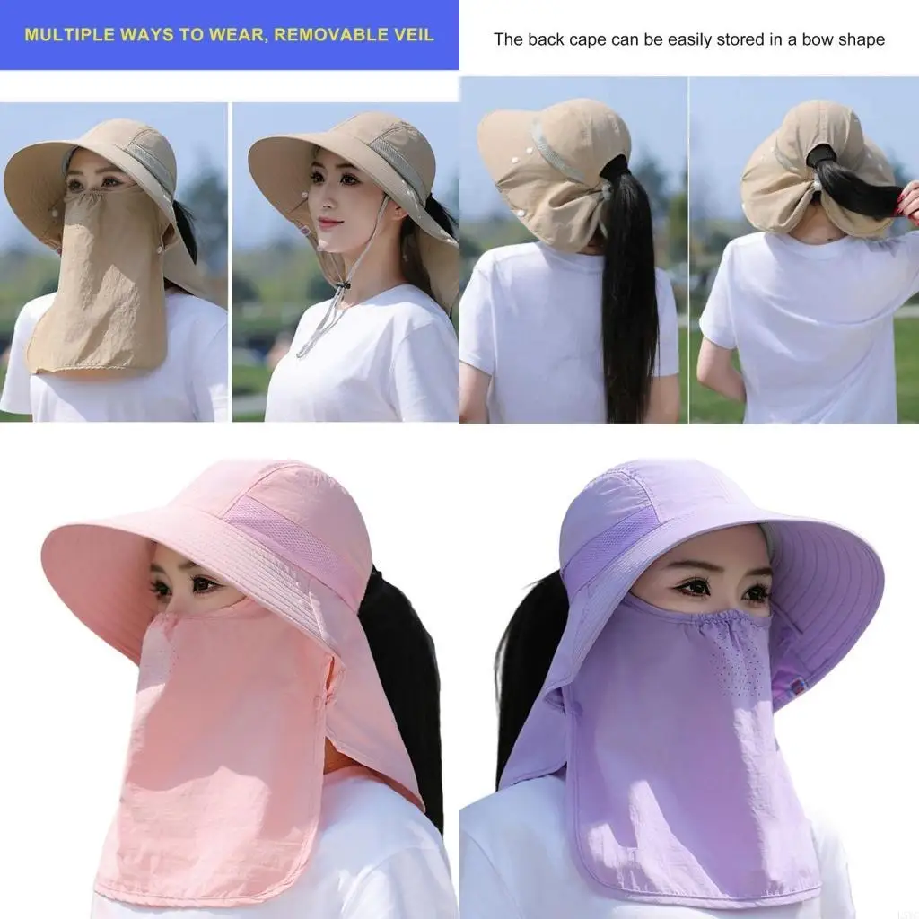 

L5YC Long Brims Sun Hat for Women Breathable Face Covers Sunproof Caps Outdoor Headwear