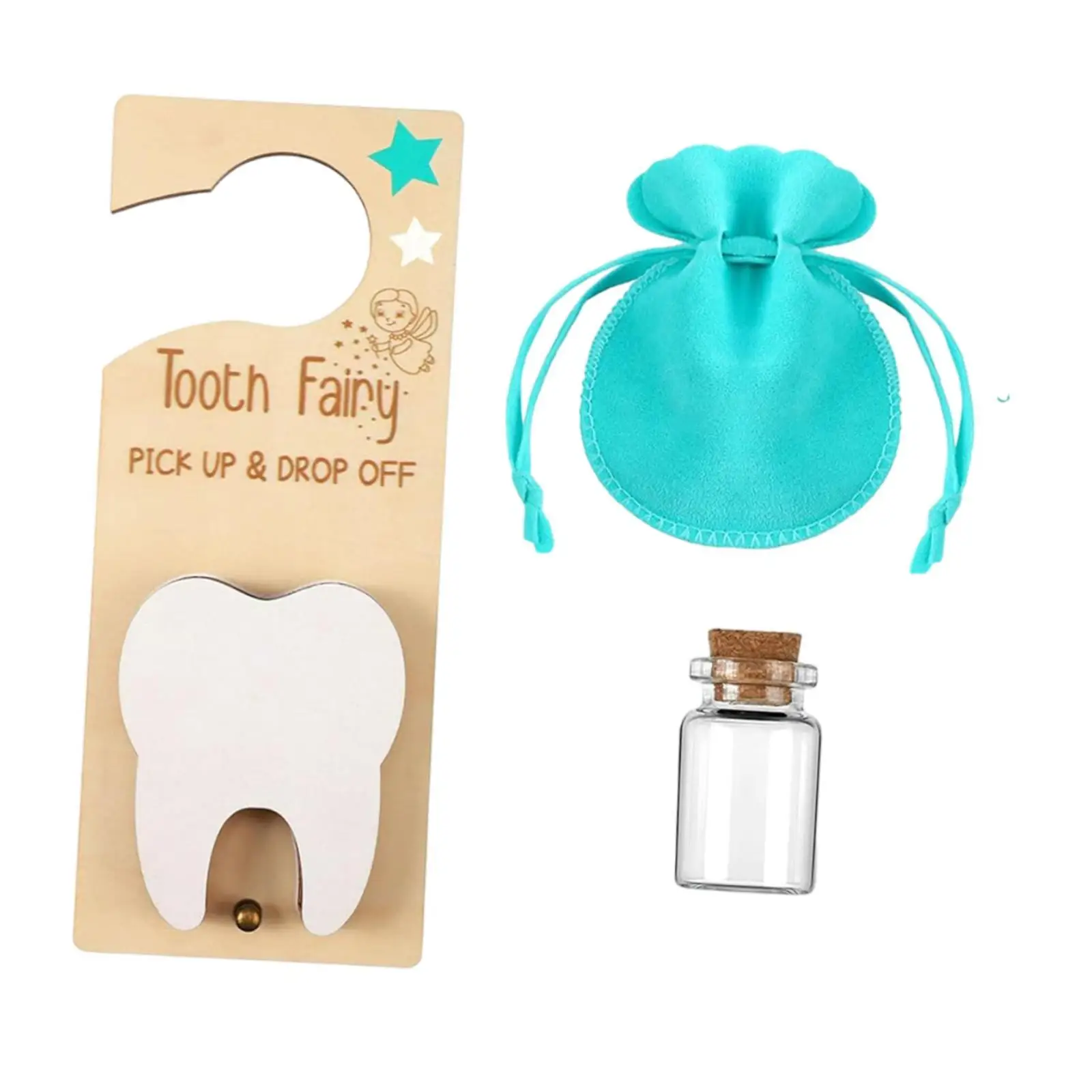 Tooth Fairy Door Hanger with Pocket Cute Wooden Tooth Fairy Holder Tooth Fairy Pick up Box for Kids Bedroom Kitchen Boys Window