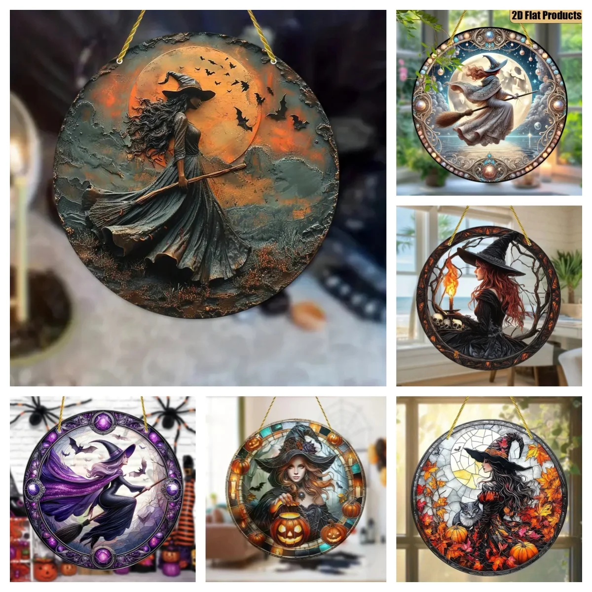 Suncatcher Halloween Sign Gorgeous Witch Acrylic Window Decoration-Colored Glass Effect,Home,Garden,Outdoor,housewarming Gifts