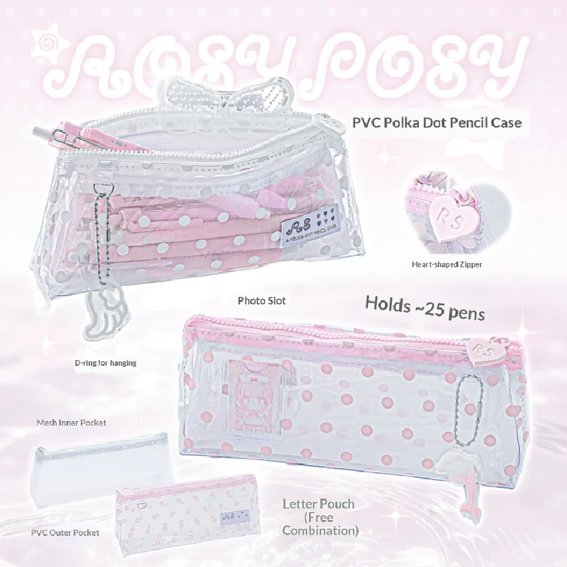RosyPosy Clear Polka Dot Pencil Case Transparent Pvc Aesthetic Portable Stationery Pouch For School Office Daily Study Storage