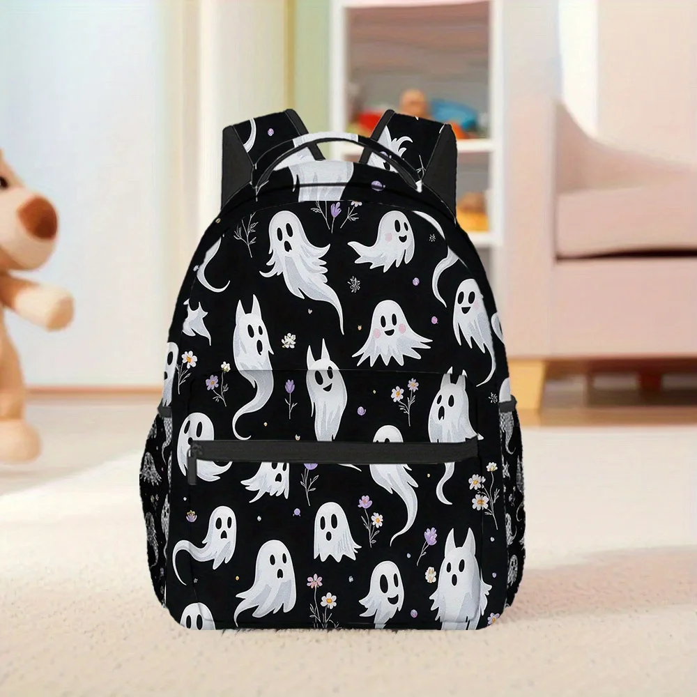 1pc Halloween Ghosts Backpack Lightweight Stylish and Spooky Design with Black White Ghosts Butterflies and Stars
