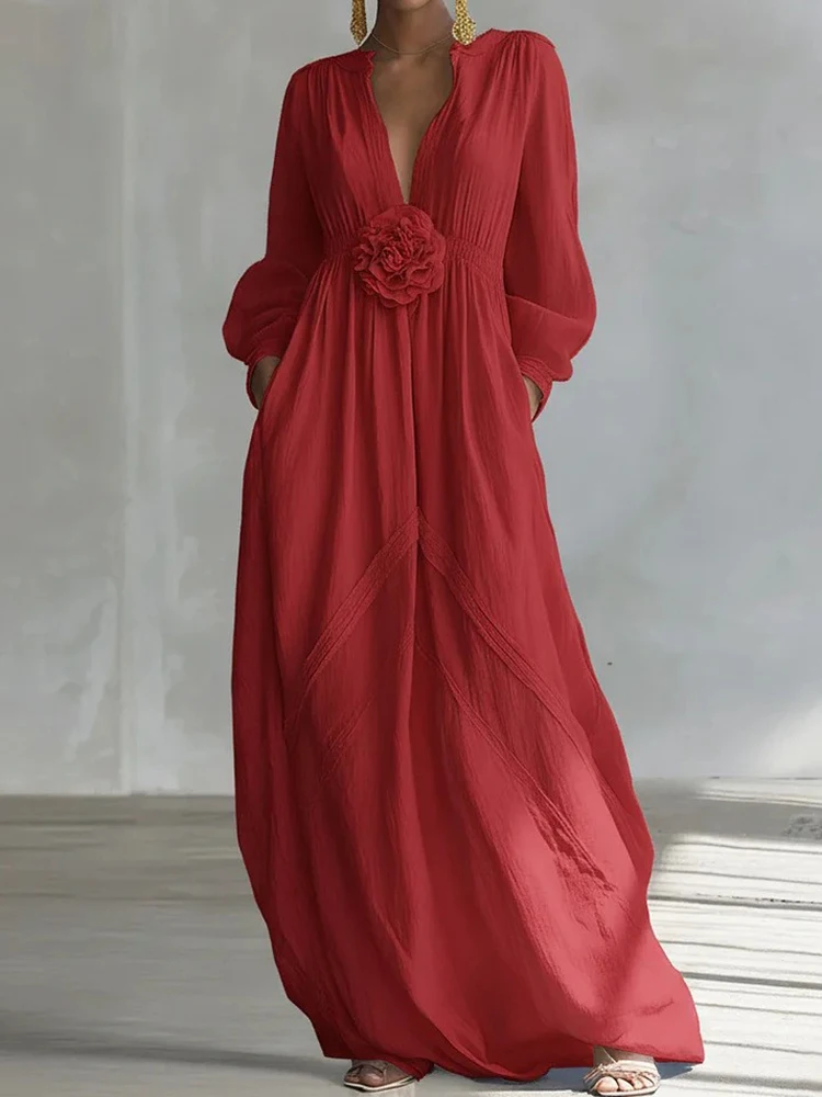 Spring Summer Elegant Long Sleeve Beach Dress Casual 2026 Women Holiday Loose Shirt Dress Female V Neck Maxi Streetwear Dresses