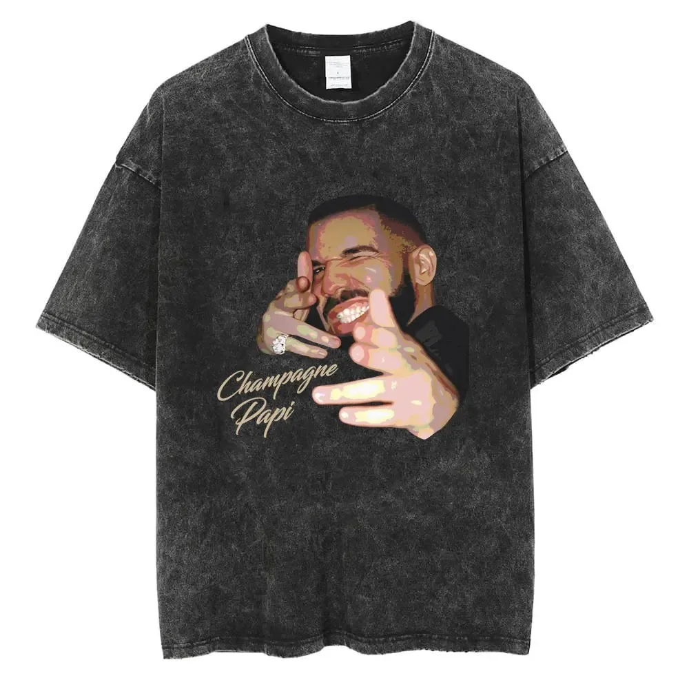 Rapper Drake Letter Graphic T Shirts Men's Vintage Washed Short Sleeve T-shirt Men Hip Hop Style Oversized Tee Shirt Streetwear