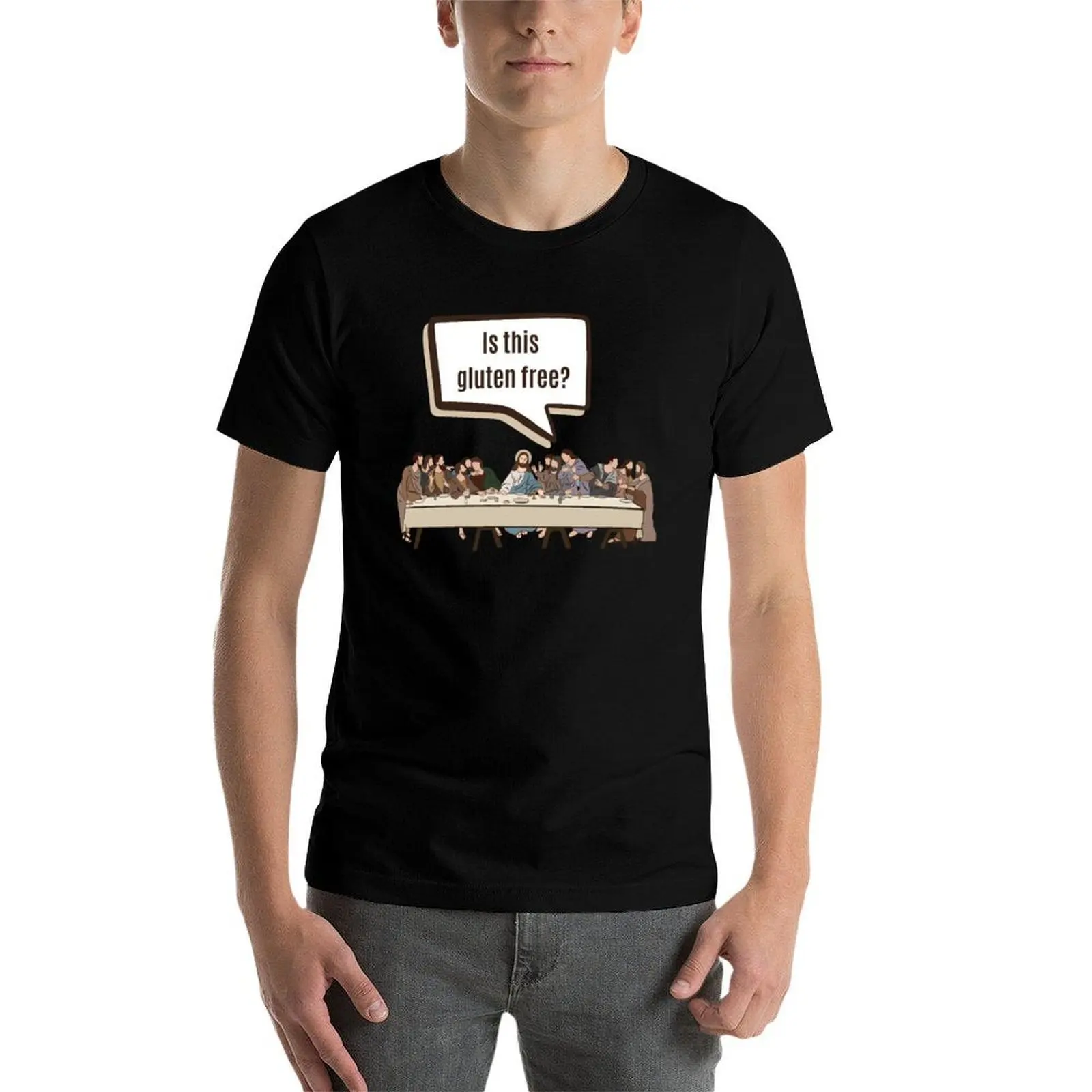 تي شيرت Jesus Last Supper خالي من الغلوتين تي شيرت للرجال من القطن المضحك تي شيرت رجالي #4