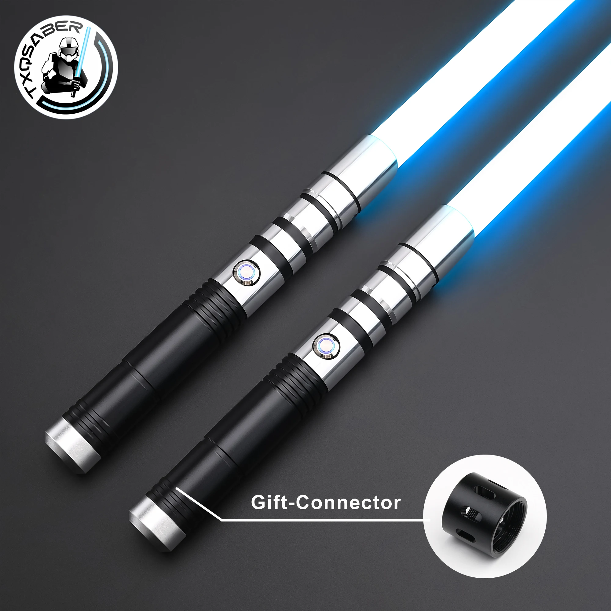 Txqsaber dupla borda a02 duelo pesado rgb 12 cores combate jedi sabre espada blaster brinquedo luminoso laser cosplay controle de gestos