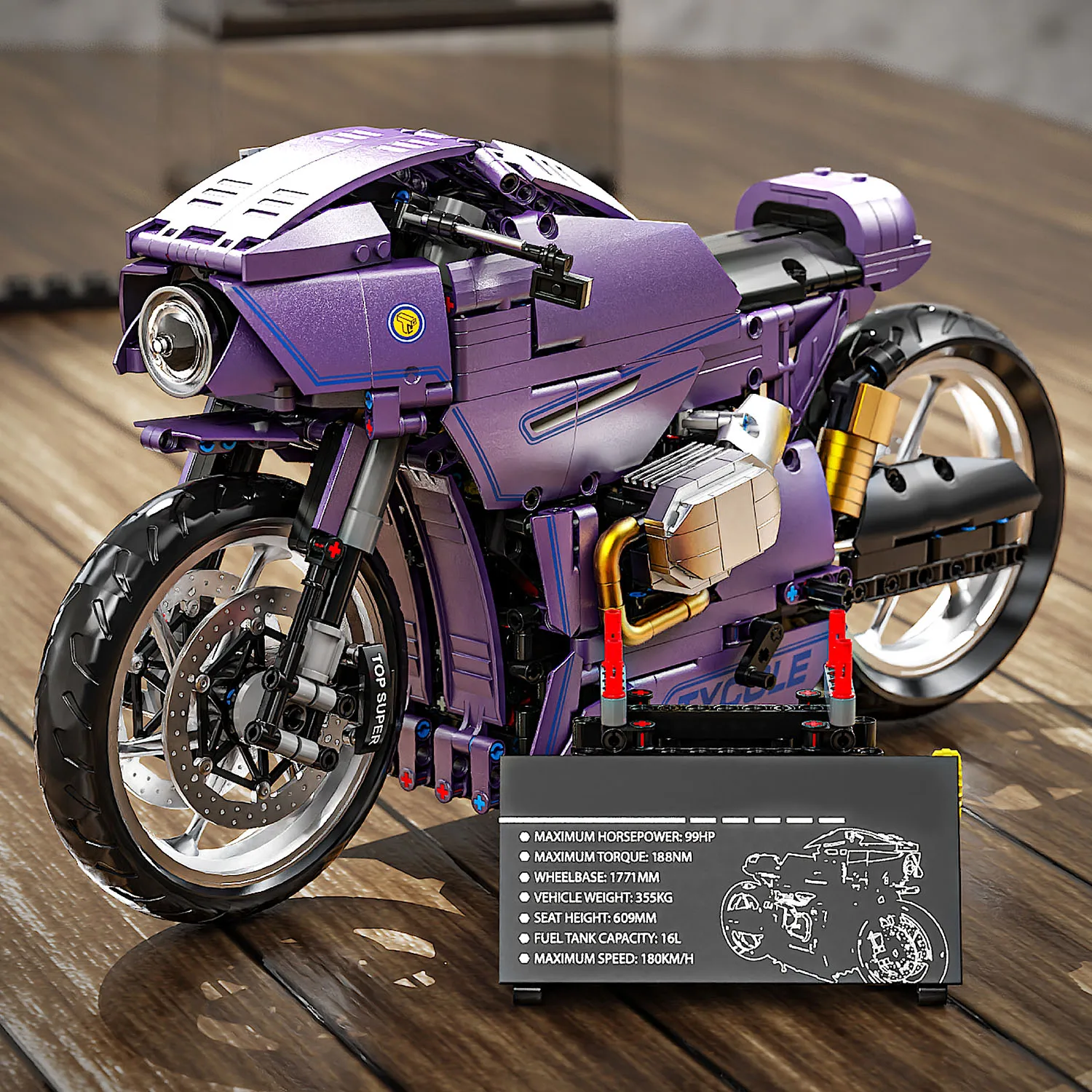 

1446 шт. фиолетовые строительные блоки для мотоцикла, игрушки, модель мотоцикла, сборка головоломки, кирпичи, наборы игрушек для детей, украшение для рабочего стола, подарки