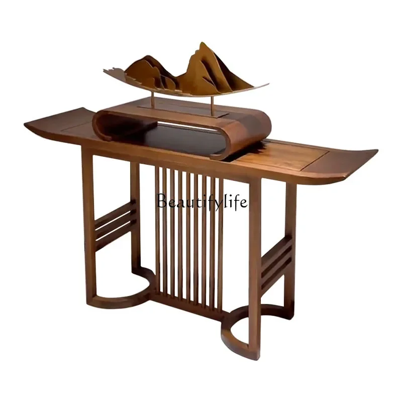 01New Chinese-style North American black walnut entrance table, simple Zen view table
