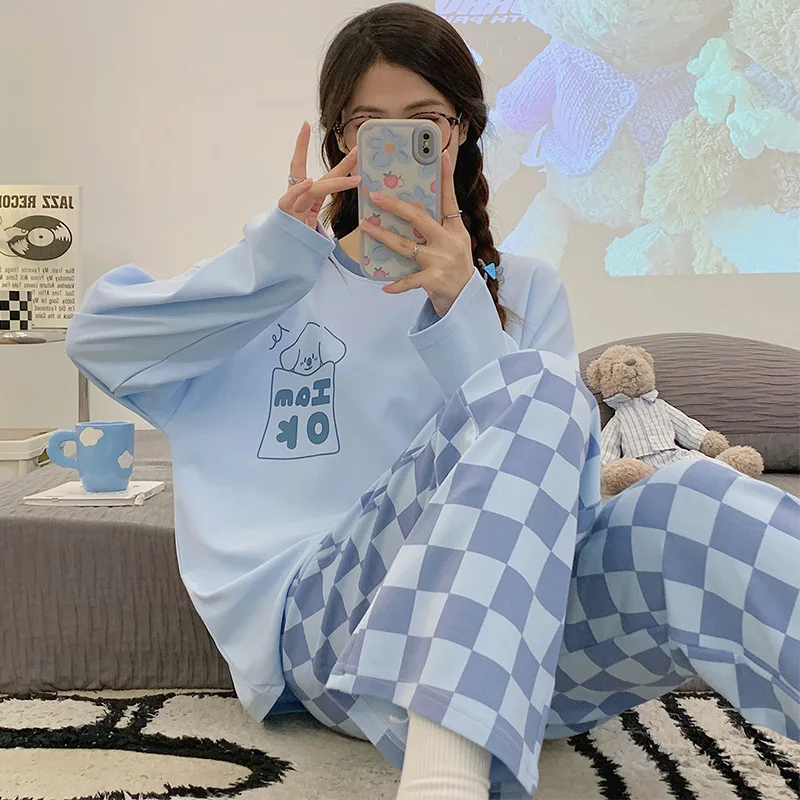 Popular New Pajamas for Women In Spring and Autumn, Pure Cotton Long Sleeved Women's Casual Cartoon Pullover Home Wear In Autumn