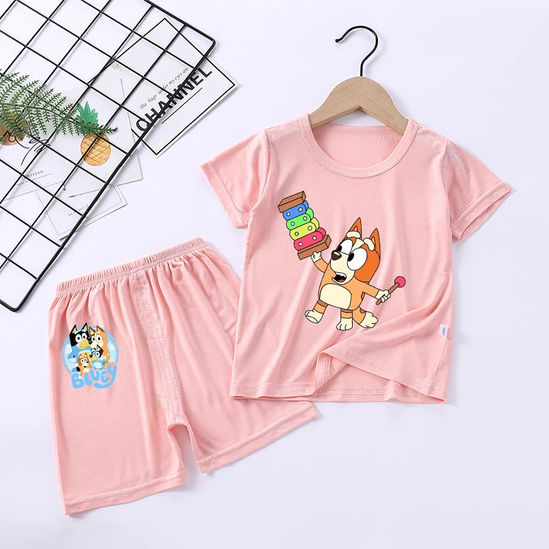 

Bluey Sister Bingo Girl Pajamas Thin Pajamas Suit Cartoon Bingo Anime Baby Sleepwear Short Sleeve Tops Shorts 2 Piece Set Xmas