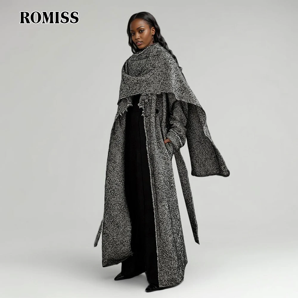 

ROMISS Solid Patchwork Lace Up Casual Windbreakers For Women Lapel Long Sleeve Spliced Pockets Temperament Trench Female Fashion