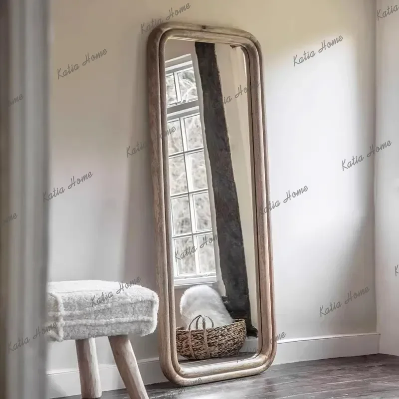 PG Chinese Style Retro Rounded Corner Design Solid Wood Framework Full Body Mirror Simplicity Home use Bedroom Dressing Mirror