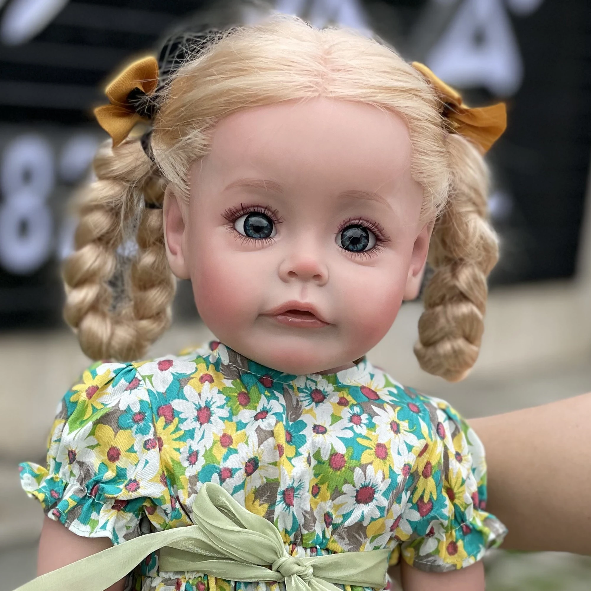 

22inch Already Painted Finished Doll Reborn Toddler Girl 3D Skin Visible Veins Hand Rooted Hair Art Doll