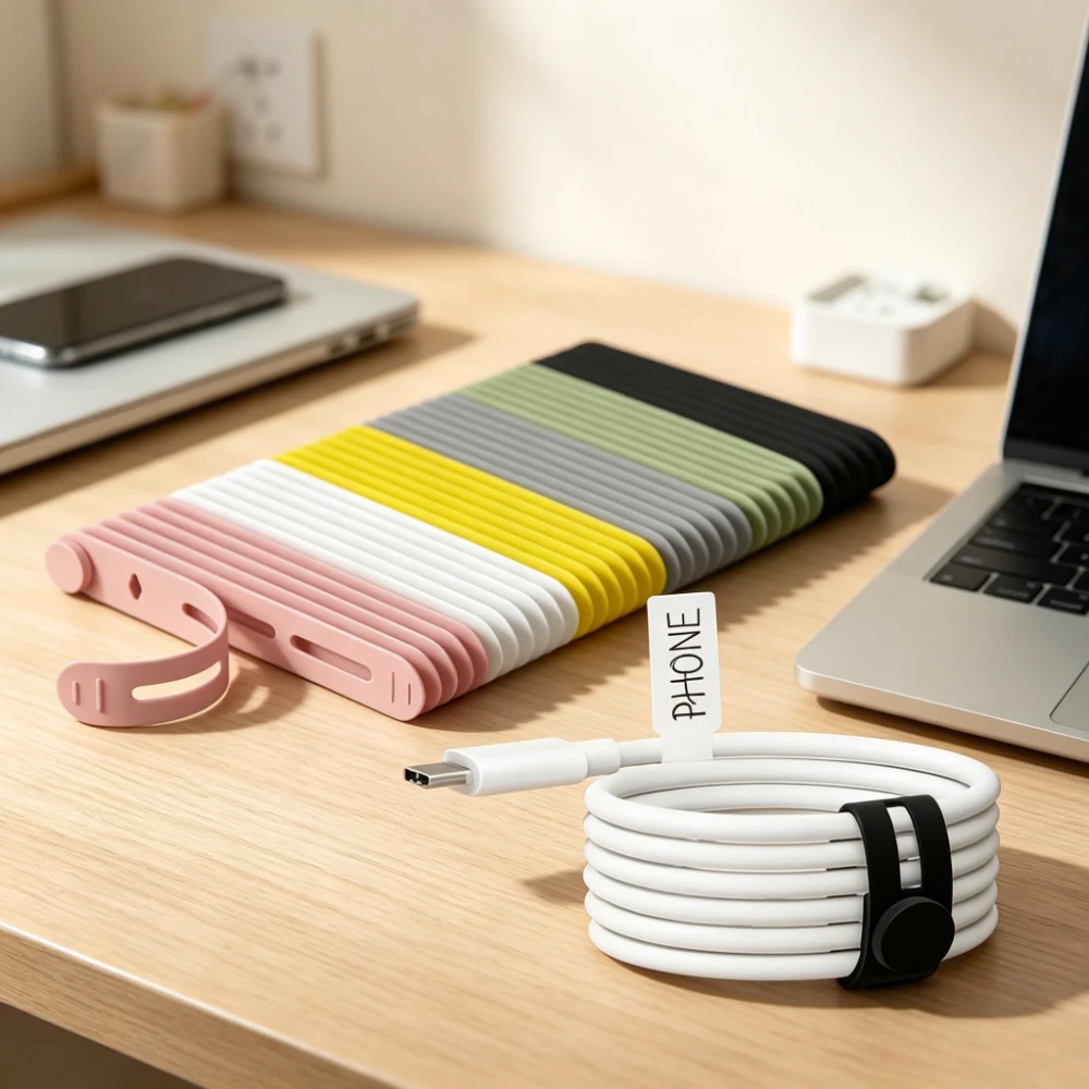 Reusable Silicone Cable Ties Self-Locking Fastening Organizer for Charging Cable Home Office Multi-Purpose Wire Management Strap