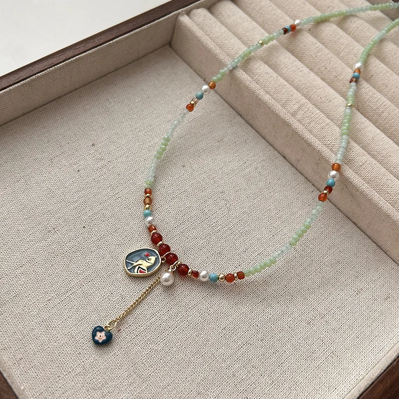 New Chinese Vintage Ethnic Colorful Enamel Double Sided Pony Beaded Choker Necklace for Women Premium Niche Light Luxury Chic