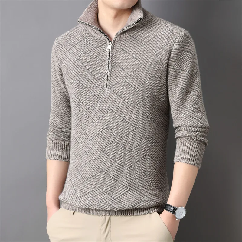 

Autumn Winter 2024 High Collar Sweater for Men's Zipper Lapel Loose And Versatile Japanese Solid Color Knitwear A132