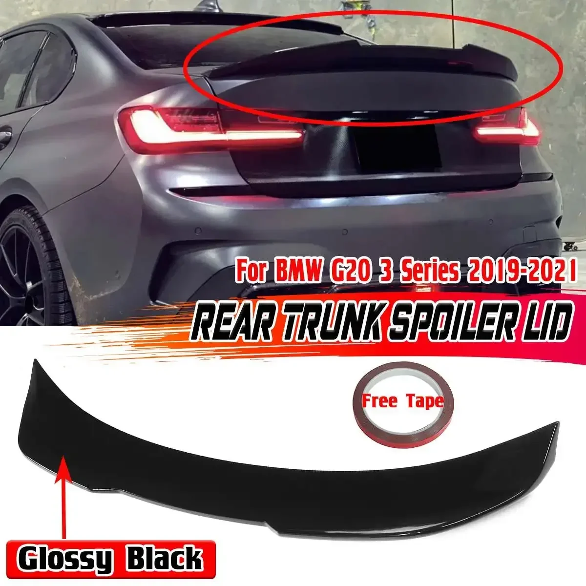 Black/Carbon Fiber Look Car Rear Trunk Spoiler Lip Boot Wing Lip For BMW G20 3 Series 2019-2021 PSM Style Rear Lip Spoiler