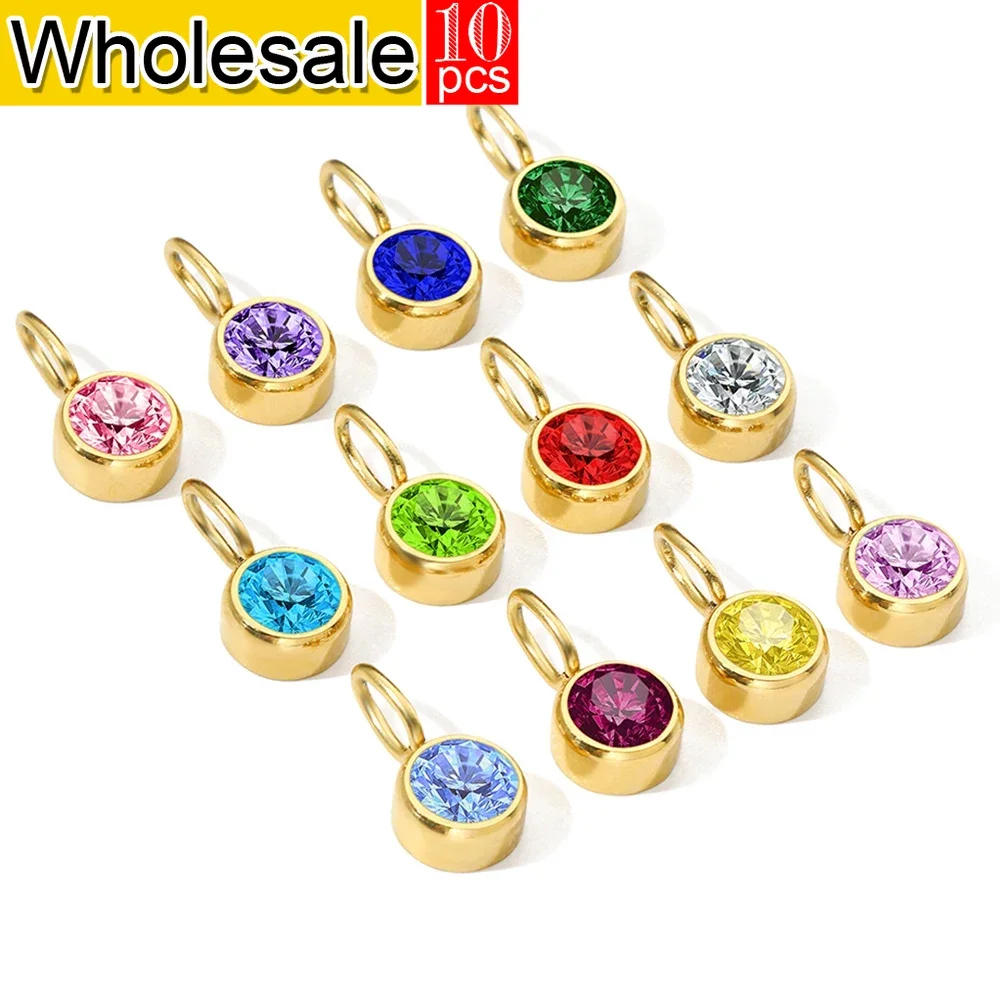 Zirconia Pendant 10PCS 12 Color Birthstone Charms For Making Necklace Bracelet Minimalist Jewelry Anniversary Birthday Gift