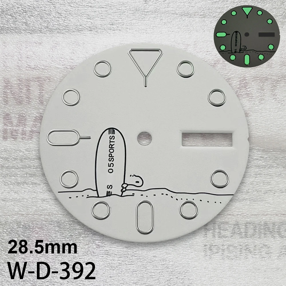 28.5mm S5 Logo Cartoon Dog Dial Fit NH35/NH36/4R/7S Japan Automatic Movement GreenLuminous Watch Modification Accessories