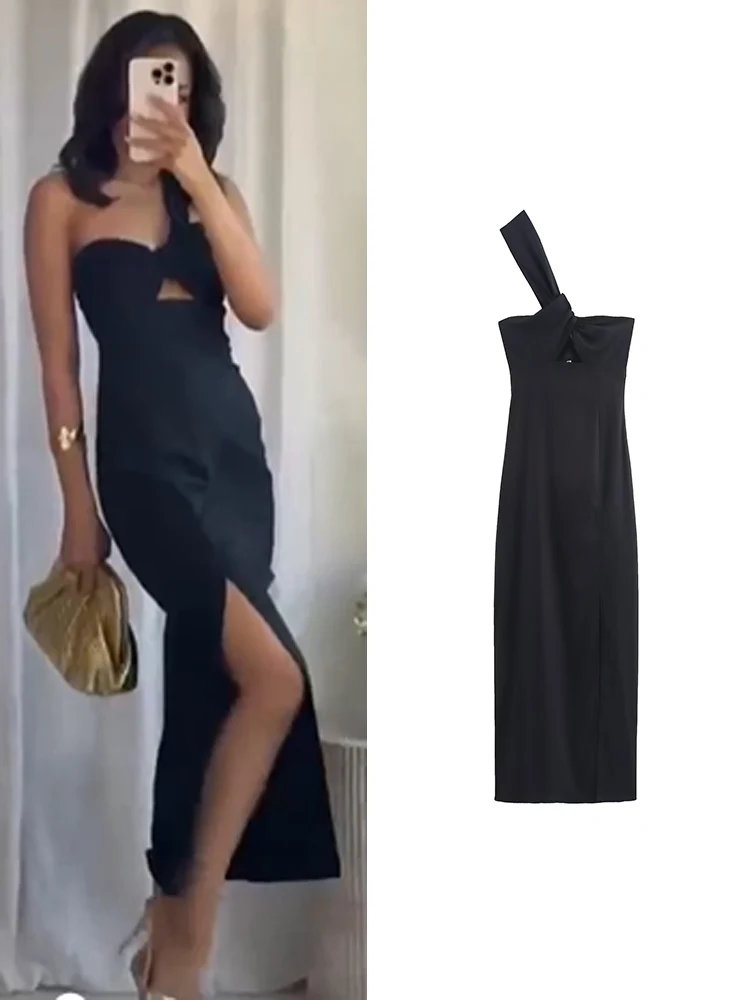 TFMLN – robe asymétrique Sexy pour femmes, épaules inclinées, Slim, Design fendu, mode dame, sans manches, mi-longue, Streetwear, été
