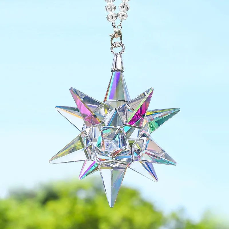 1pc Shimmer Star Christmas Tree Ornament, Small, Multicolored Crystals on White Bead String, Part of The Classic Collection