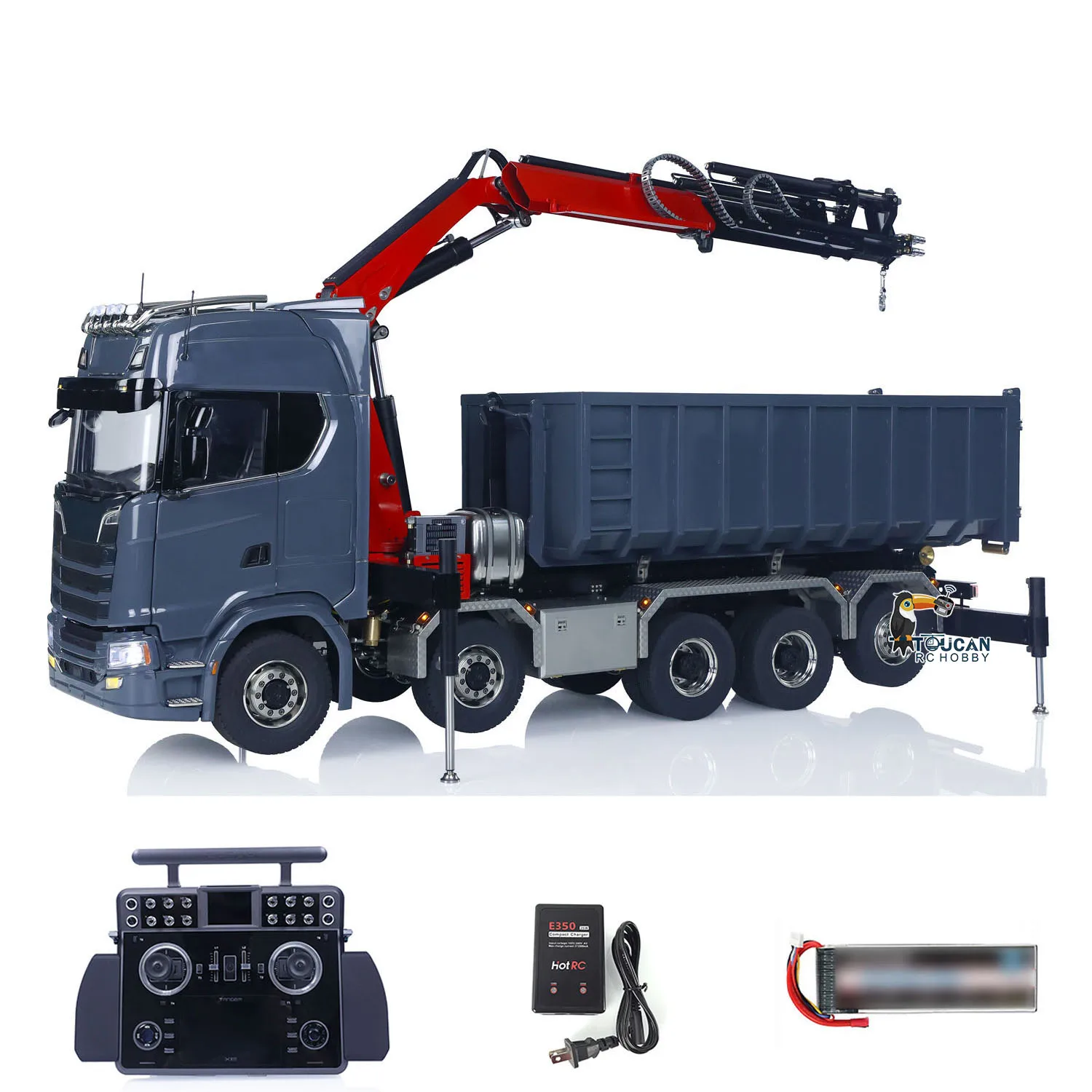 10x10 1/14 RC Hydraulic Full Dump Truck Crane 770S Metal Remote Control Roll on off Tipper 3Speed RTR Model Car Frsky XE Radio
