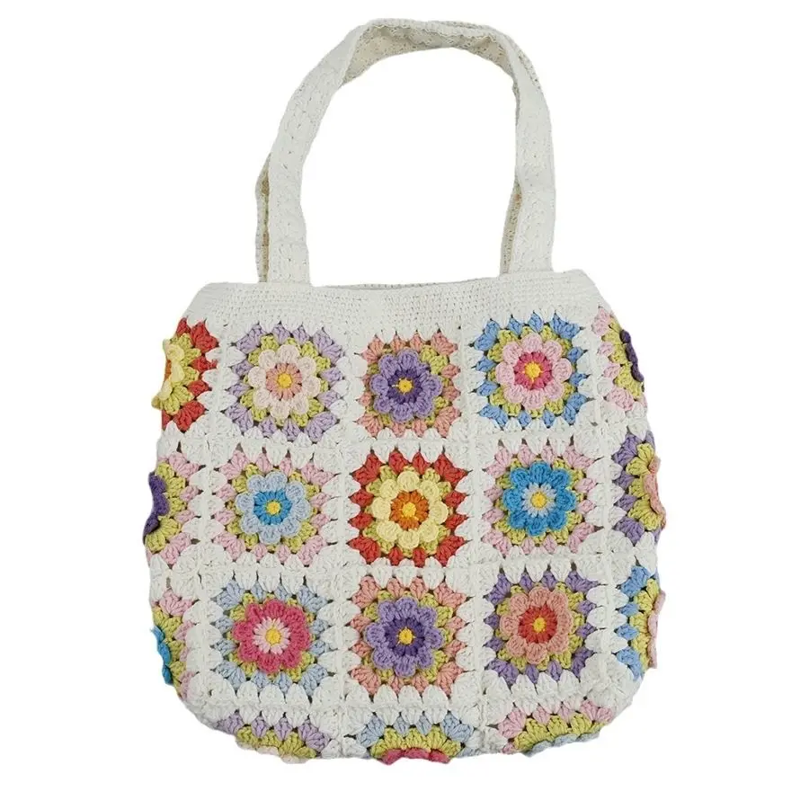 High grade handmade woven women\'s shoulder bag, flower splicing, wool hook woven women\'s bag, small and fresh grandmother