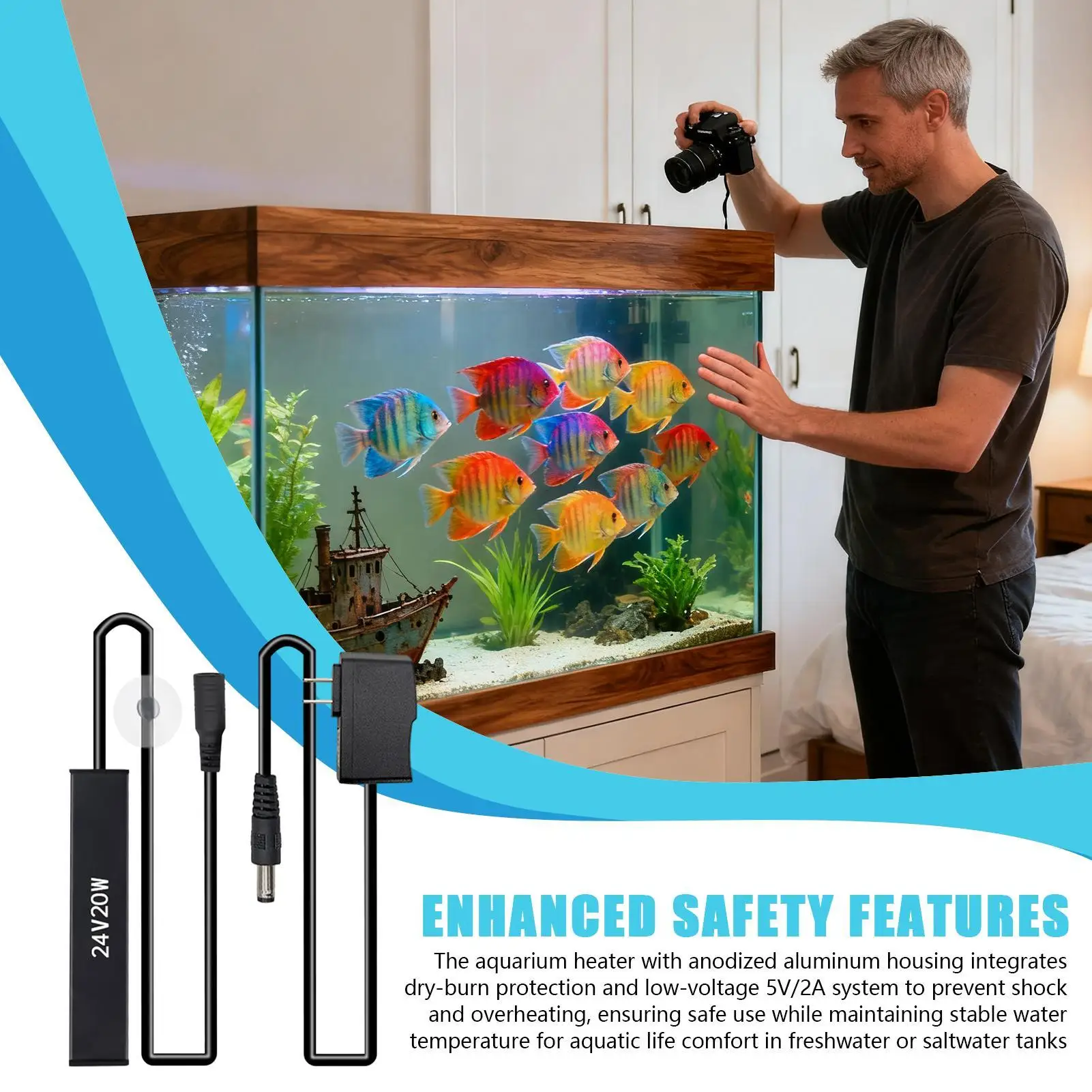 

Маленький аквариумный обогреватель 20 Вт, погружной обогреватель с защитой от перегрева, погружной аквариумный обогреватель для Betta, водных домашних животных, соленой, пресной воды