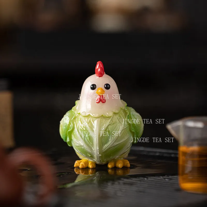 Color Changing Cabbage Chicken Tea Pet Cute Chicken Decoration Desktop Rooster Ornament Tea Playing Tea Ceremony Accessories