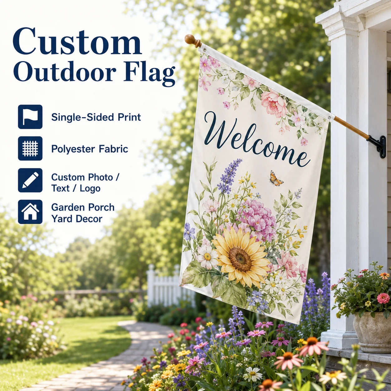 Custom Photo Single-Layer Outdoor Flag, Personalized Polyester Garden Yard Porch Banner, Single-Sided Print Home Decor Gift Idea