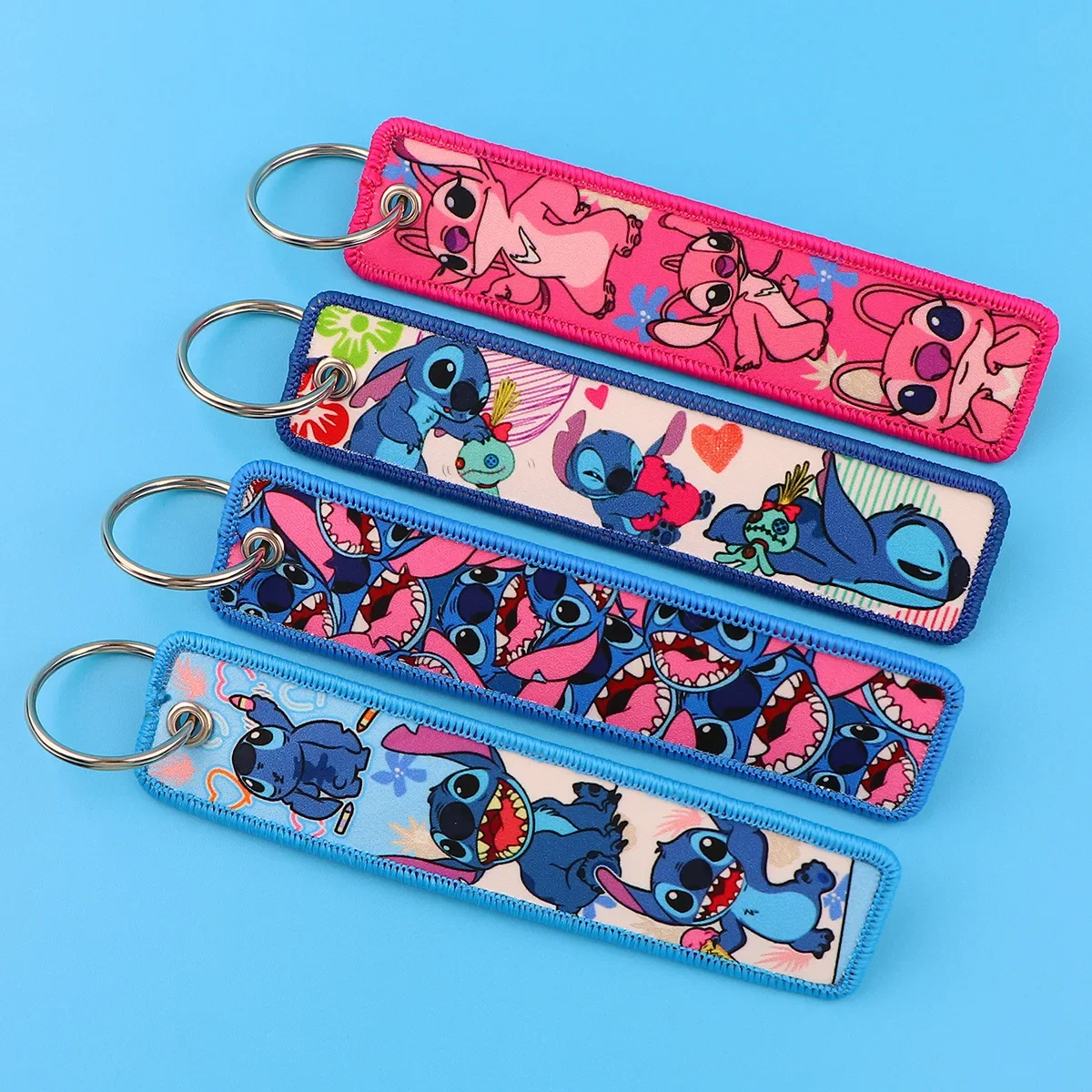 11 Colors Disney Stitch Cartoon Woven Mark Keychain Pendant Stitch Anime Figure Rope Pendant Fabric Key Chain Anime Accessories